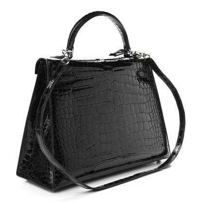 Hermes Shiny Porosus Crocodile Kelly Sellier 32 Black 3 of 11