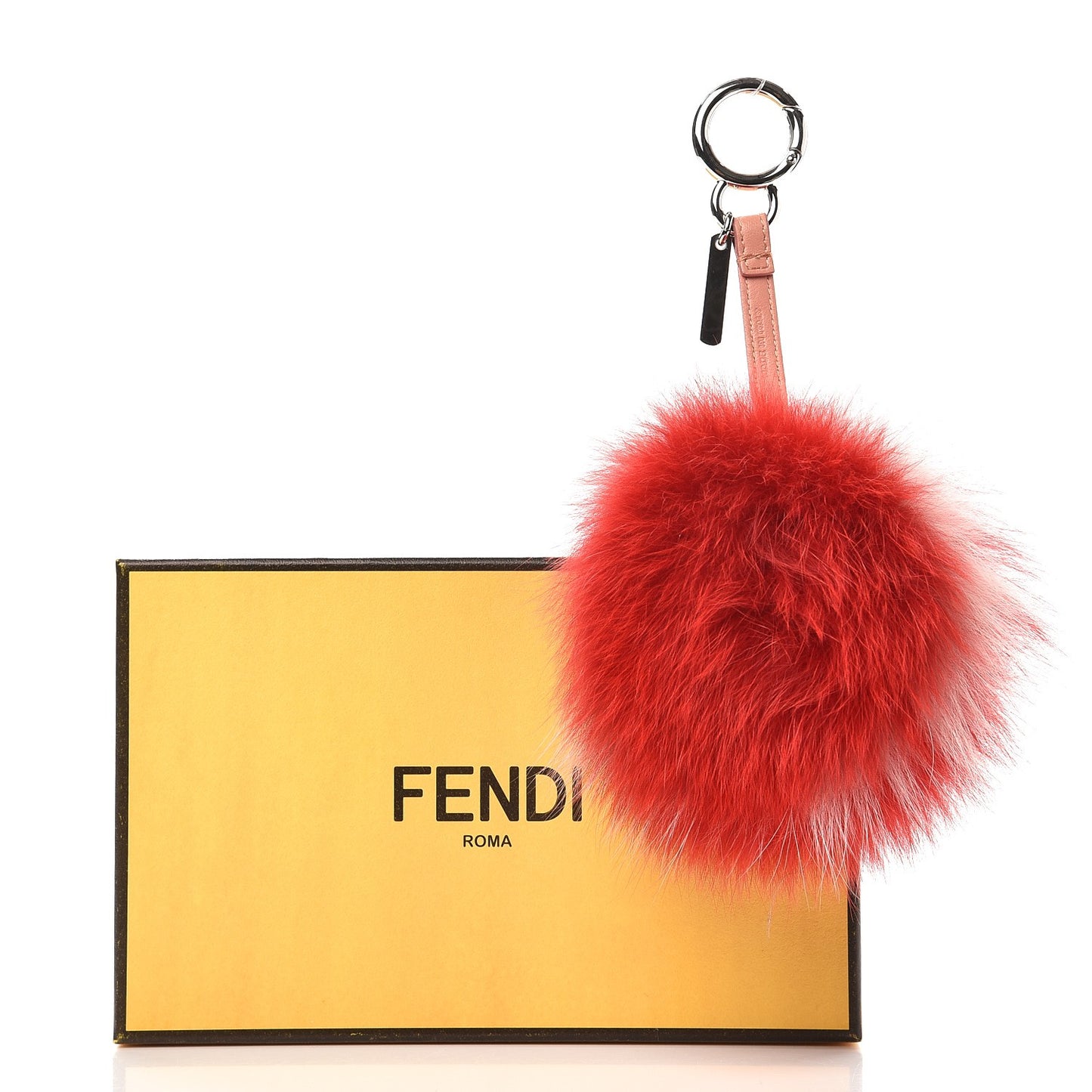 Fox Fur Nappa Bi-Color Striped Pom Pom Bag Charm Red Pink