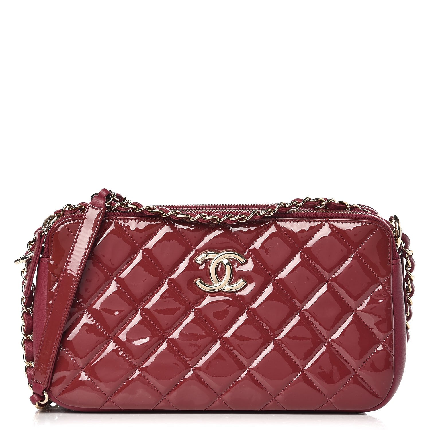 Chanel Patent Quilted Crown CC Double Zip Bag Dark Pink 1 of 9