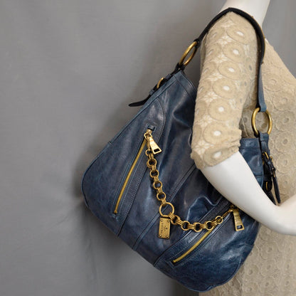 Prada Vitello Shine Hobo Denim 2 of 14