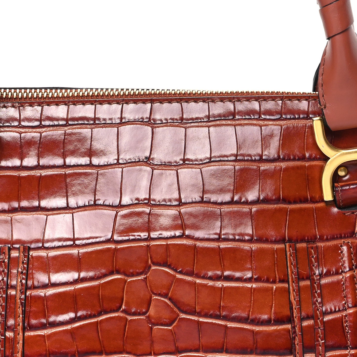 Calfskin Crocodile Embossed Medium Marcie Satchel Mahogany