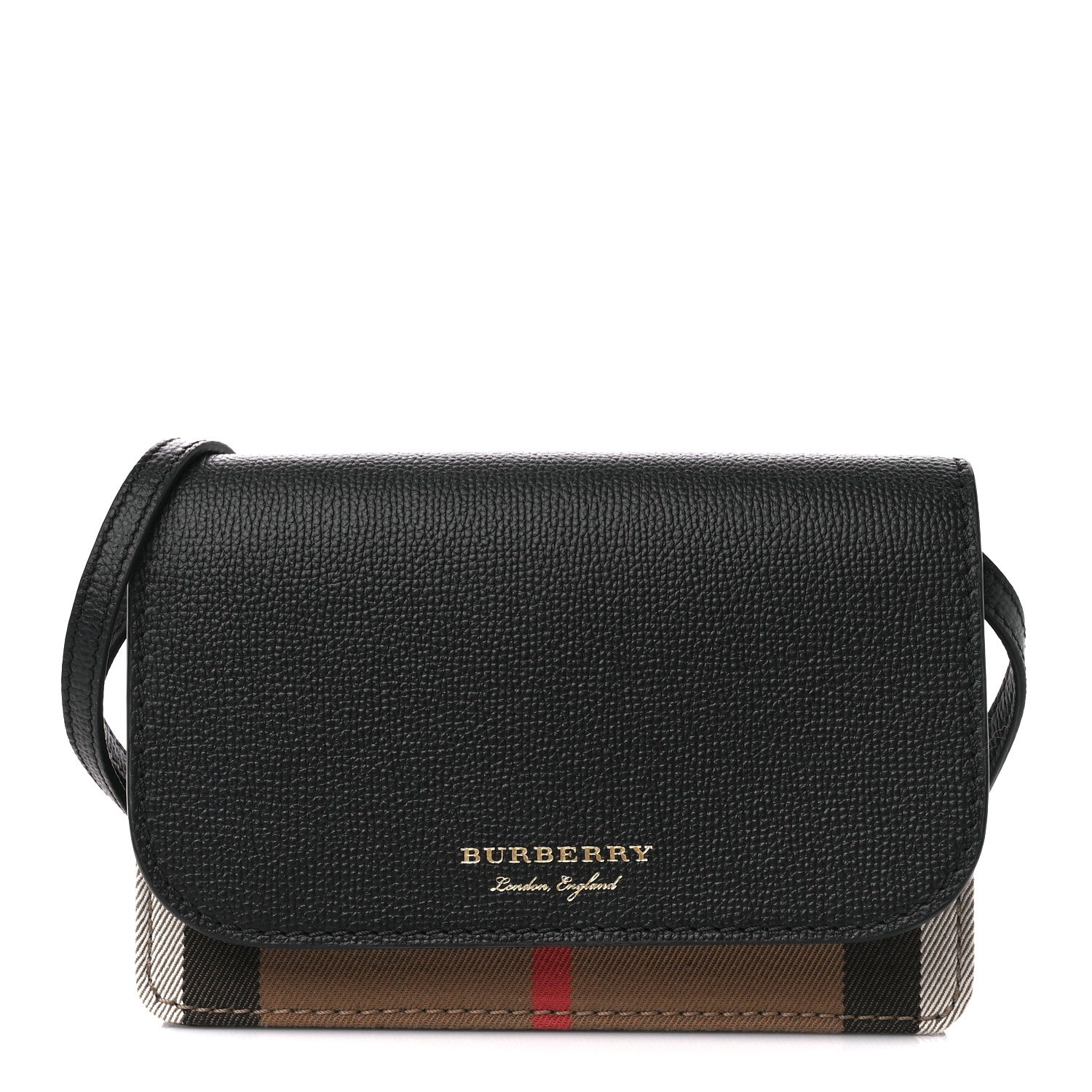 Burberry Derby Calfskin House Check Wallet On Chain Black 1 of 10