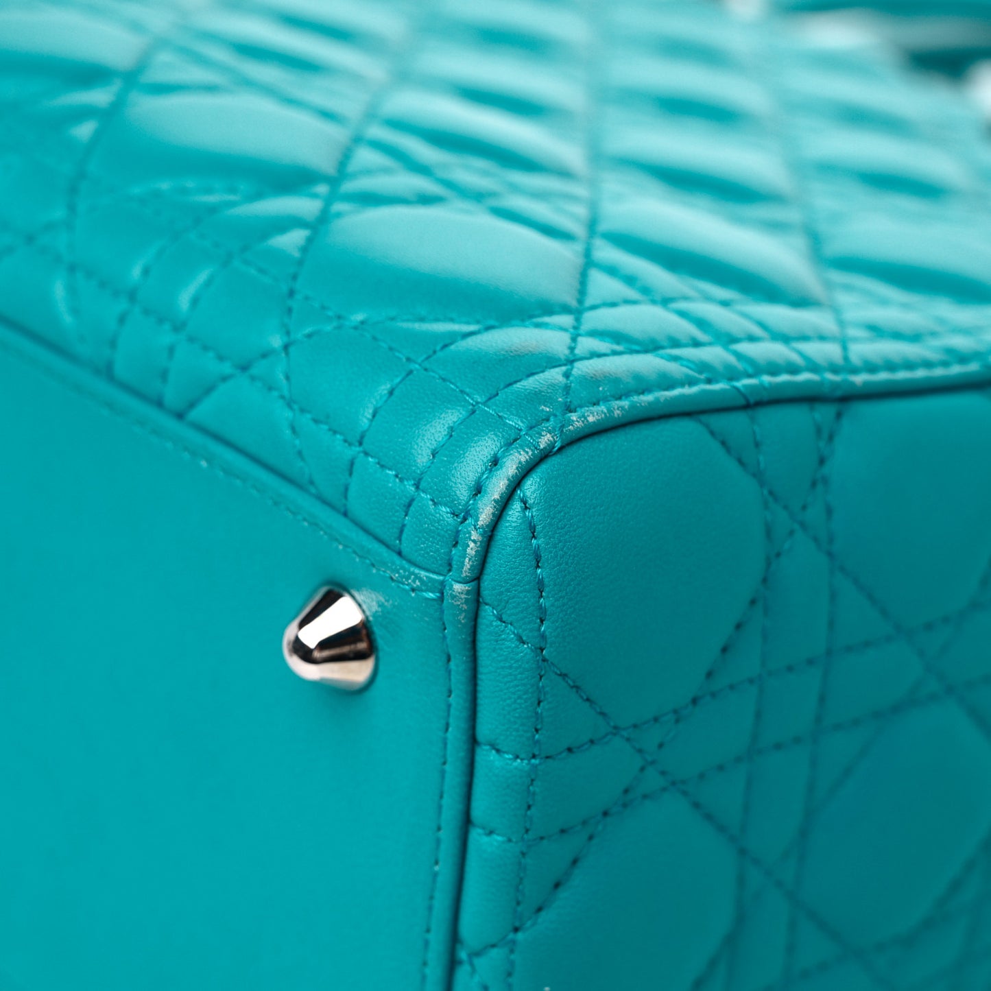 Lambskin Cannage Large Lady Dior Turquoise