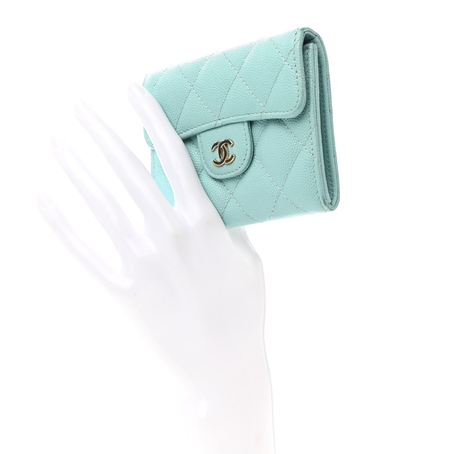 Chanel Caviar Quilted Flap Card Holder Wallet Light Blue 2 of 7