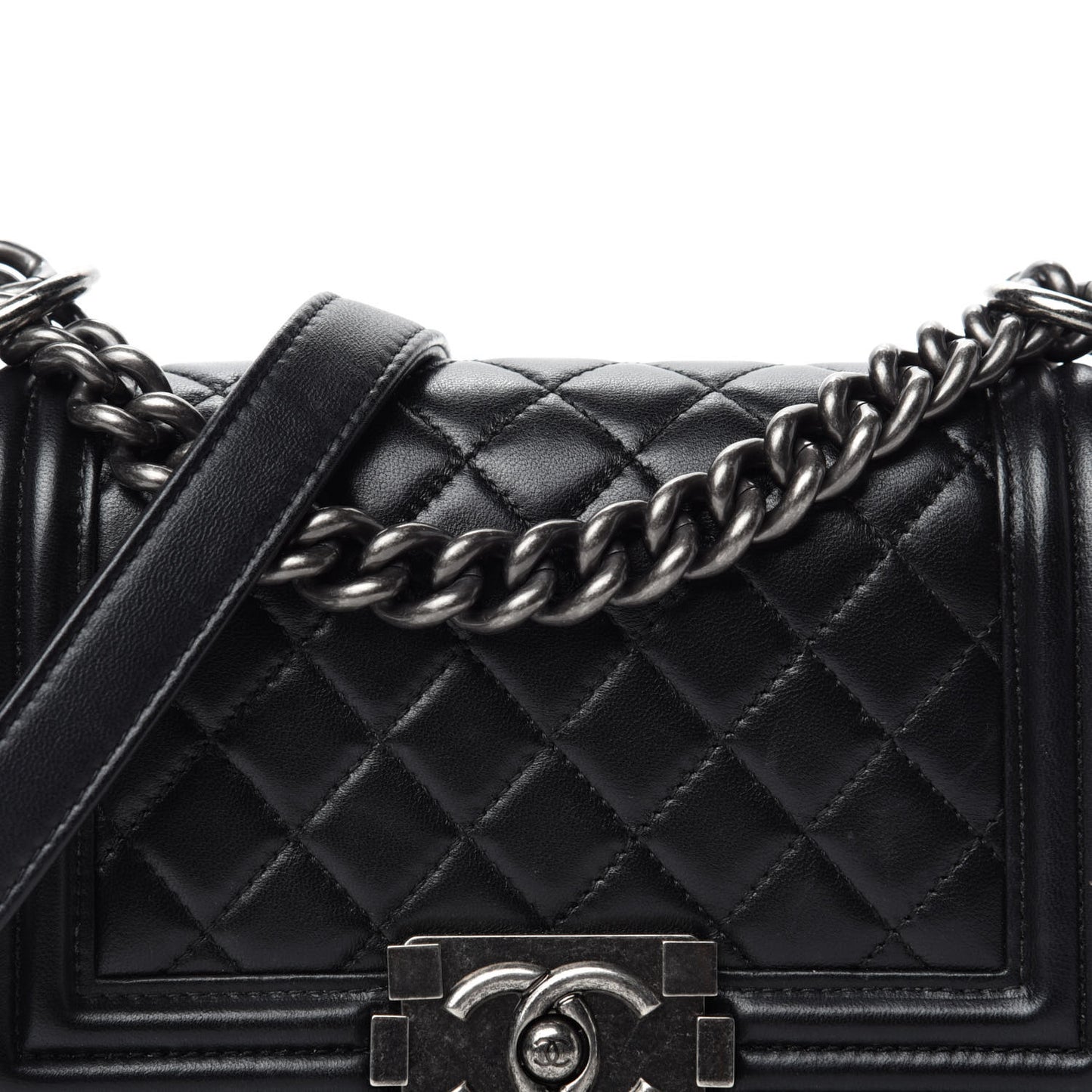 Lambskin Quilted Small Boy Flap Black