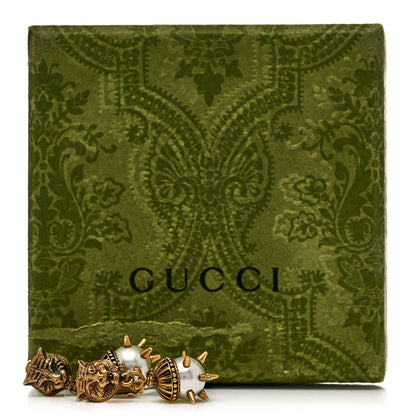 Gucci Metal Pearl Spike Feline Earrings Gold 6 of 6