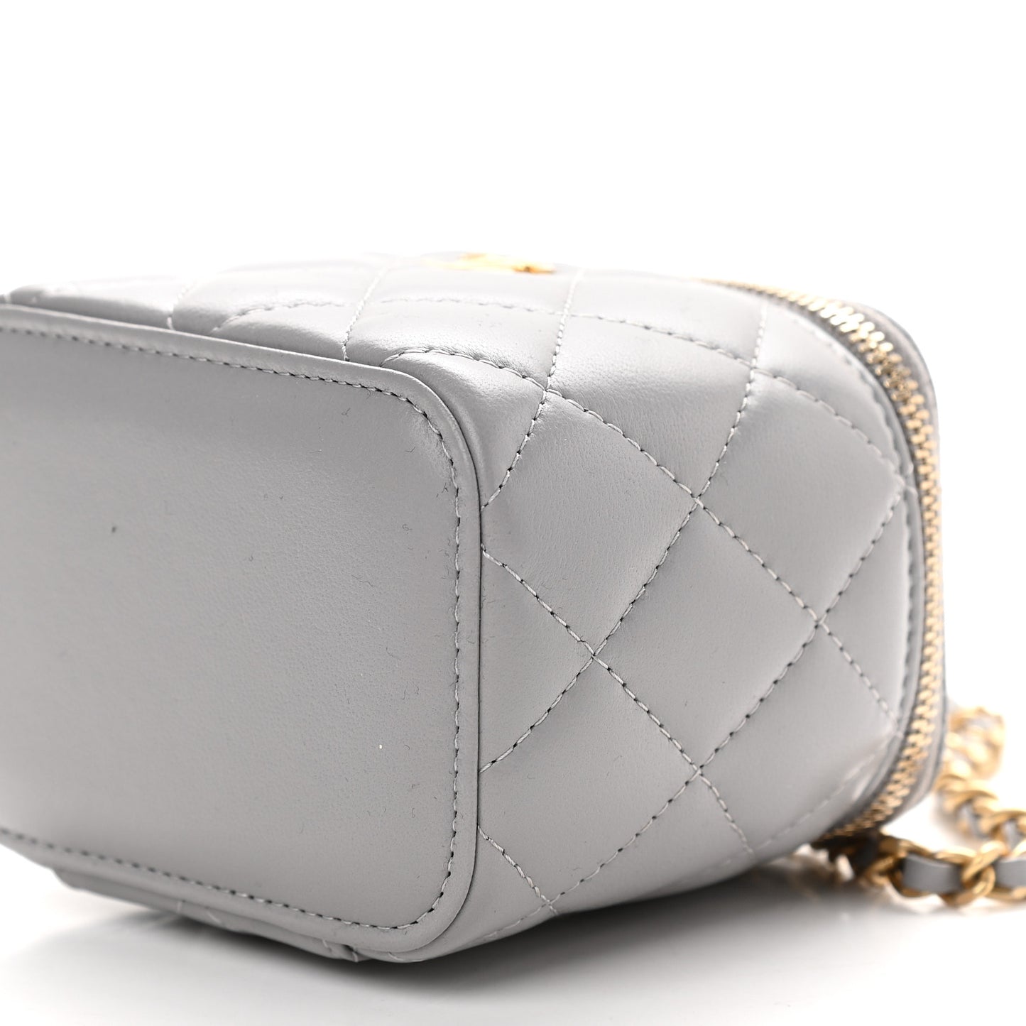 Lambskin Quilted Pearl Crush Mini Vanity Case With Chain Grey