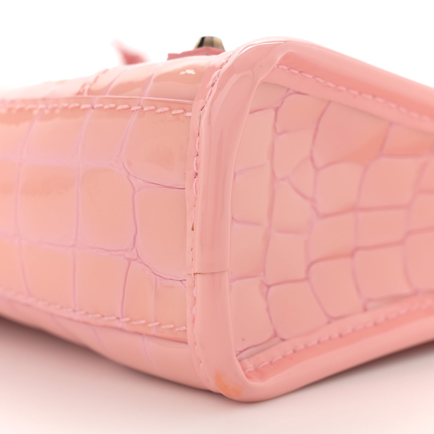 Patent Crocodile Embossed Classic Silver Hardware Nano City Light Pink