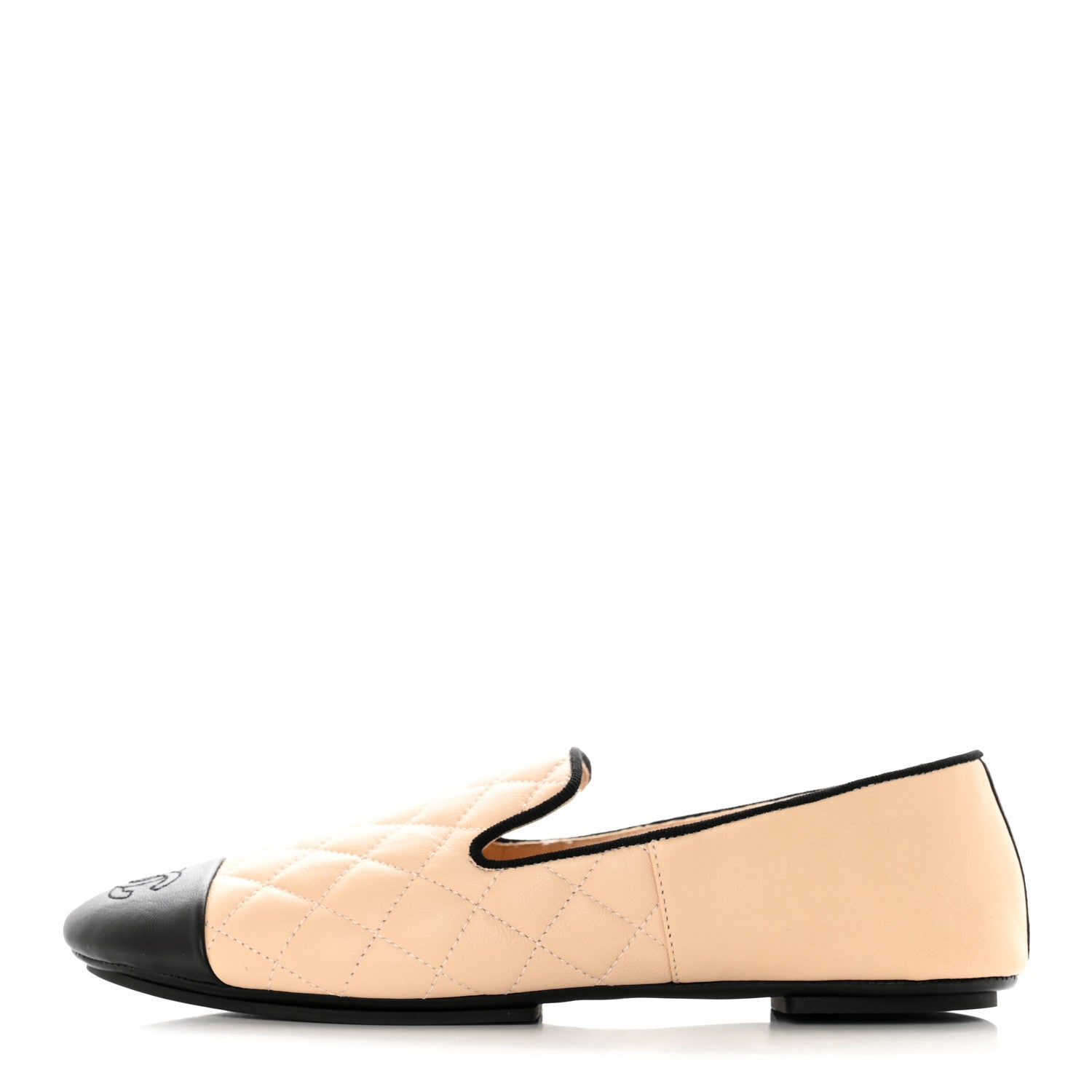 Chanel Lambskin Quilted Cap Toe Slipper With Pouch 37 Beige Black 1 of 14