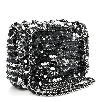 Chanel Sequin Camellia Small Single Flap Silver Black 3 of 11