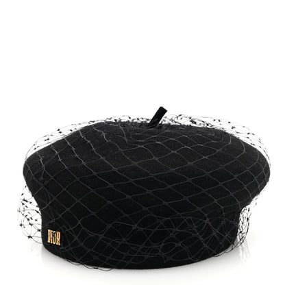 Christian Dior Cotton Canvas Arty Beret with Veil 57 Black 4 of 8