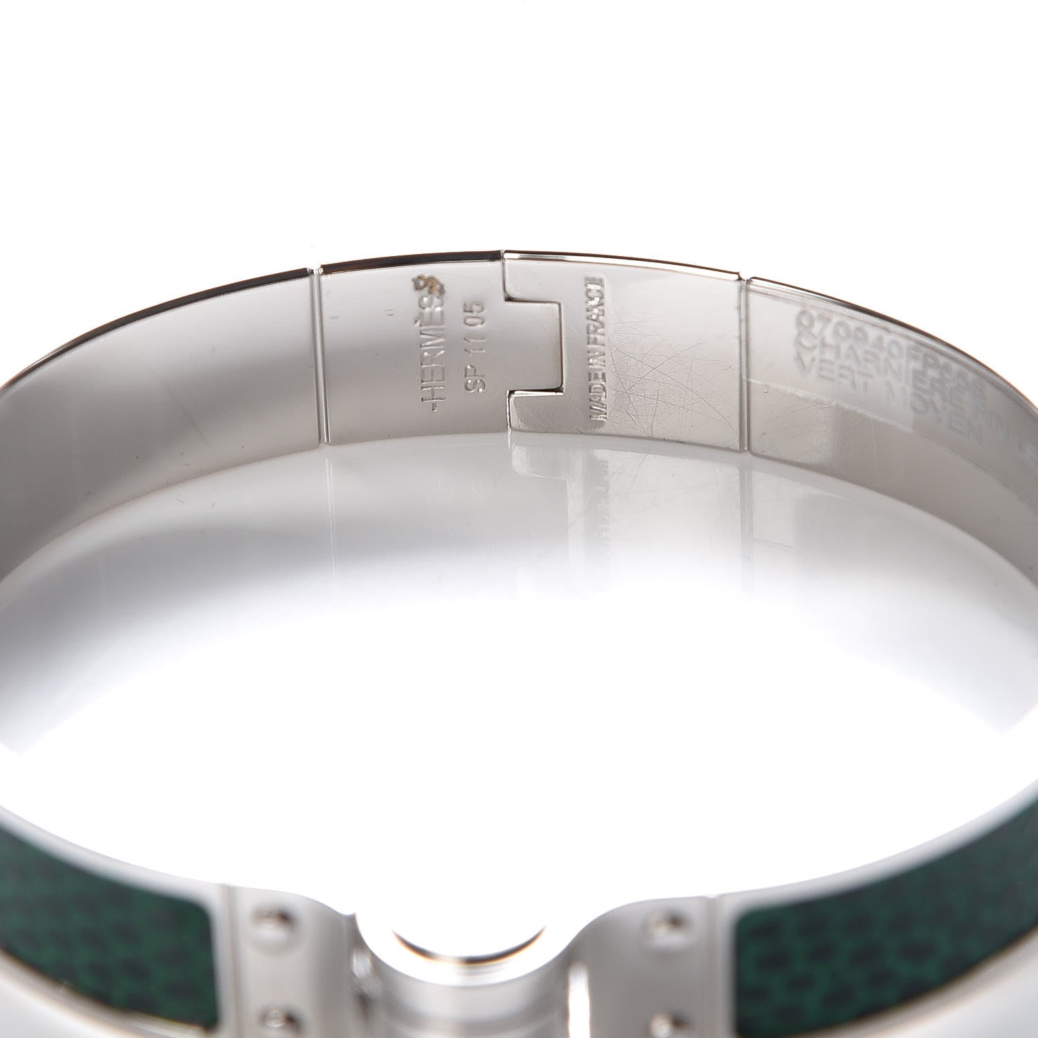 Hermes Lizard Charniere Cuir Narrow Hinged Bracelet S Vert Moyen 4 of 5