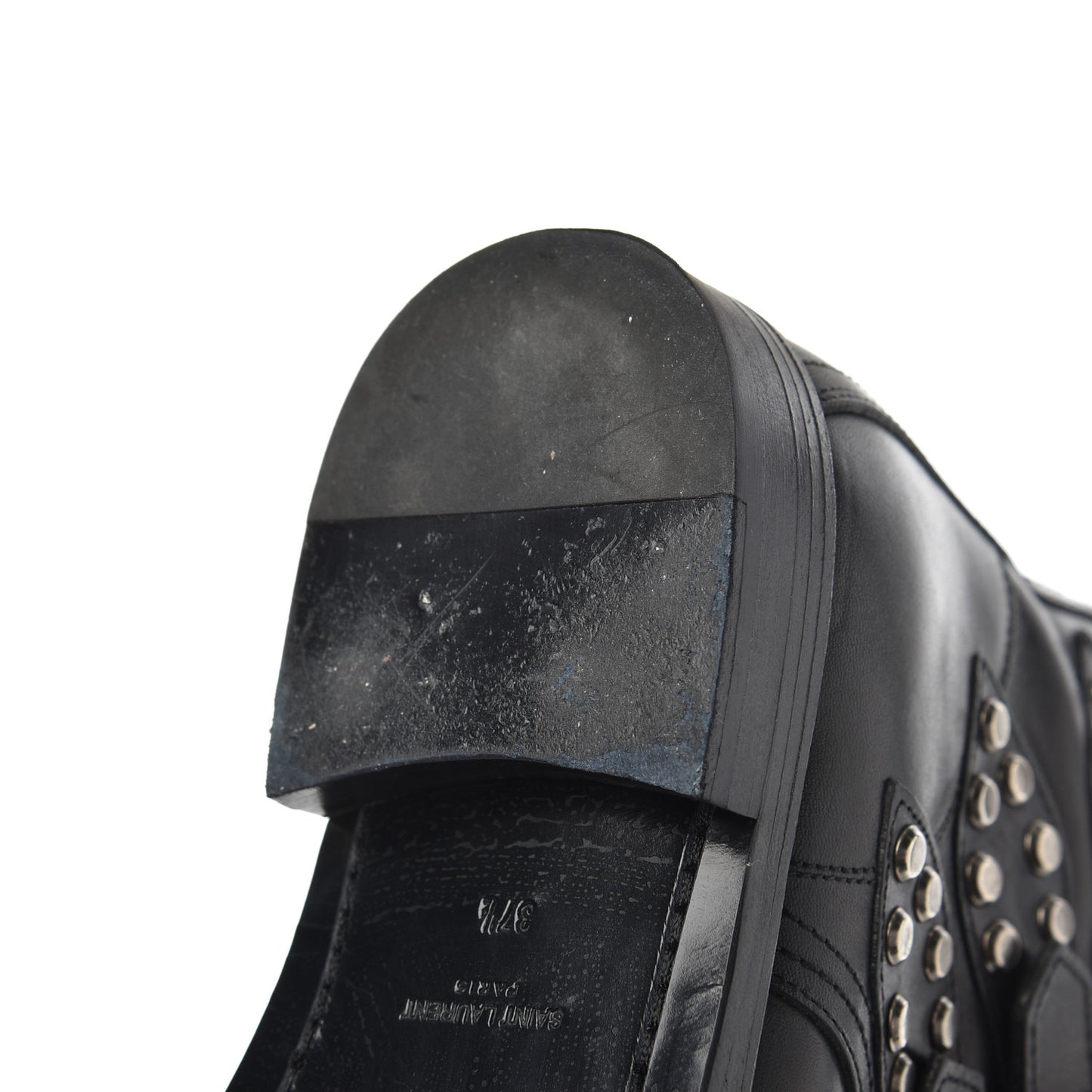 Smooth Calfskin Studded Strap Rangers Boots 37.5 Black
