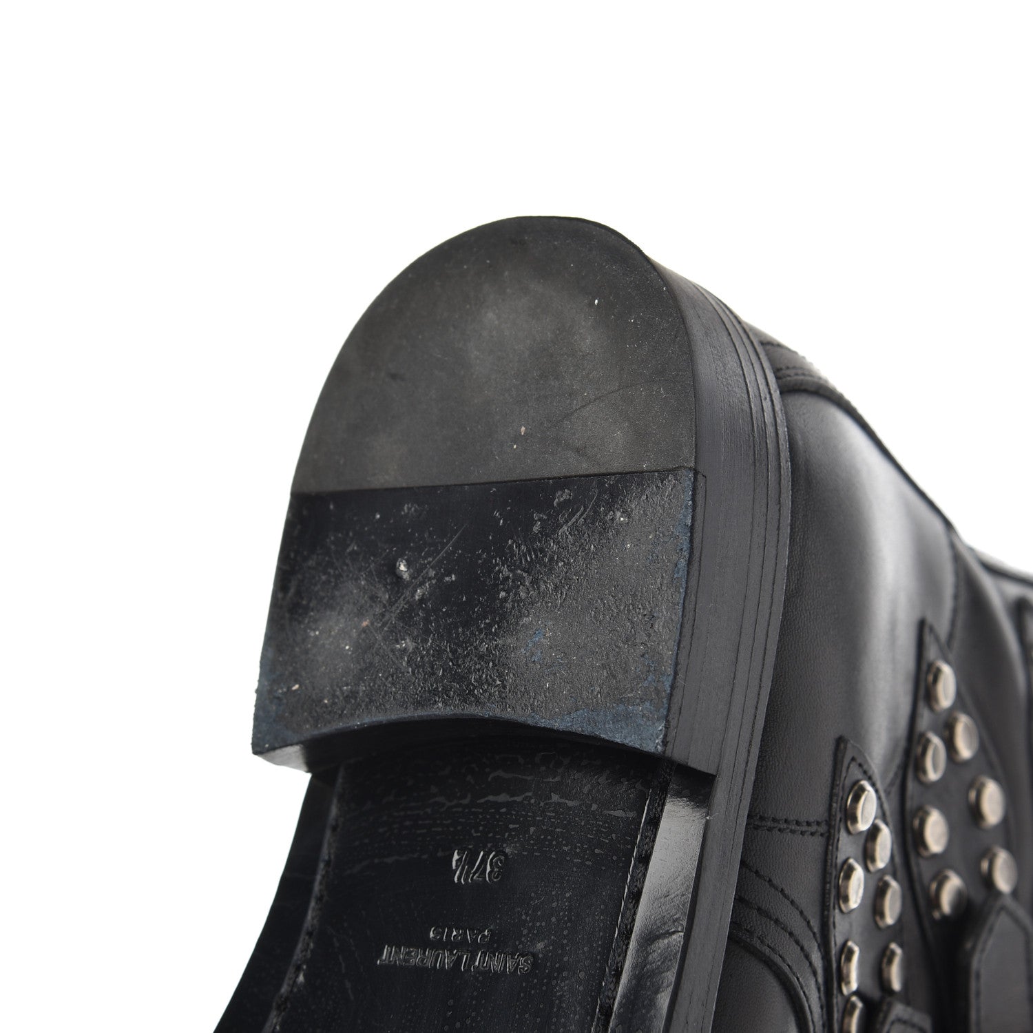 Saint Laurent Smooth Calfskin Studded Strap Rangers Boots 37.5 Black 11 of 16