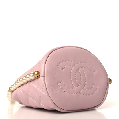 Chanel Calfskin Quilted Pearl Mini About Pearls Drawstring Bucket Light Pink 4 of 9