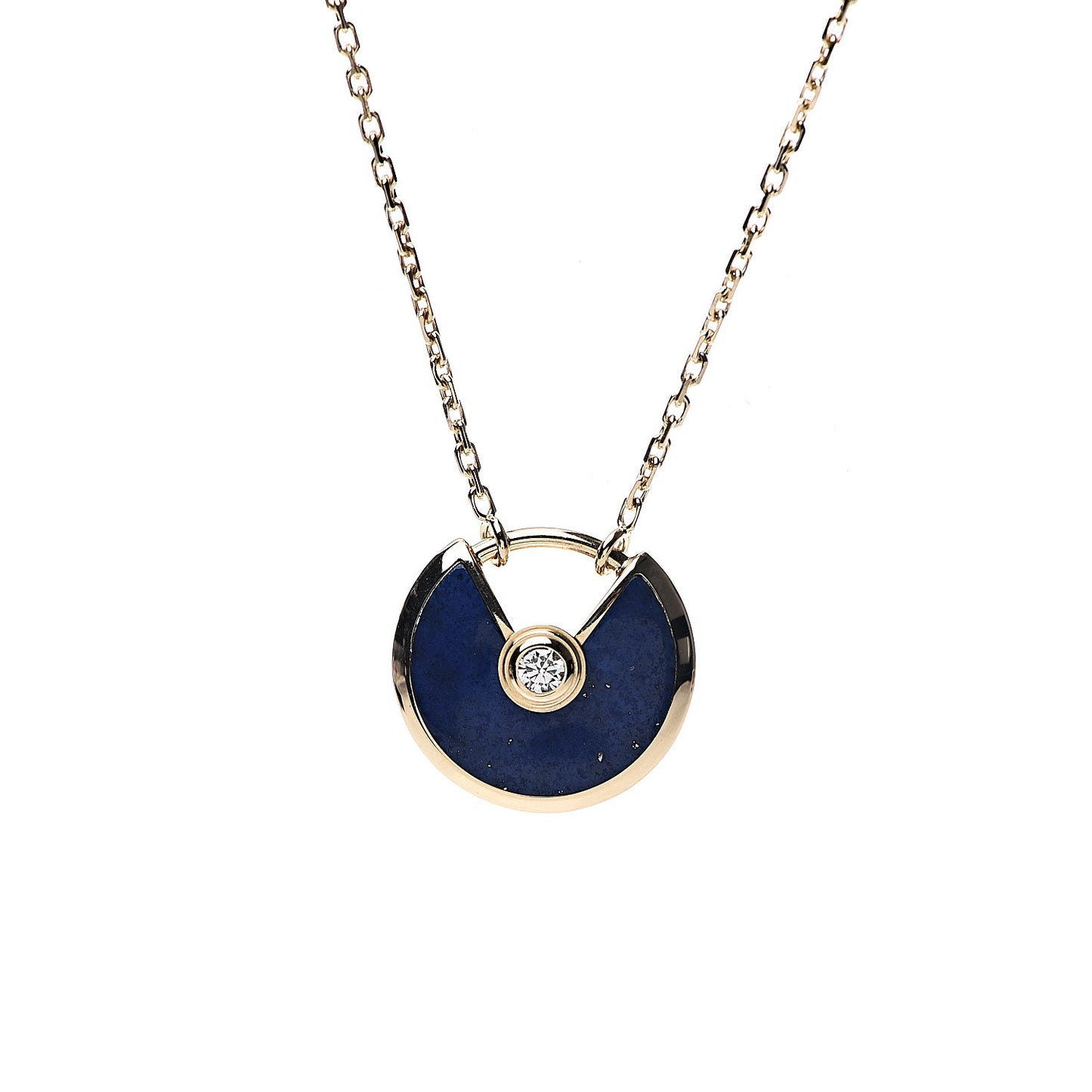 18K Yellow Gold Diamond Lapis Lazuli XS Amulette de Pendant Necklace