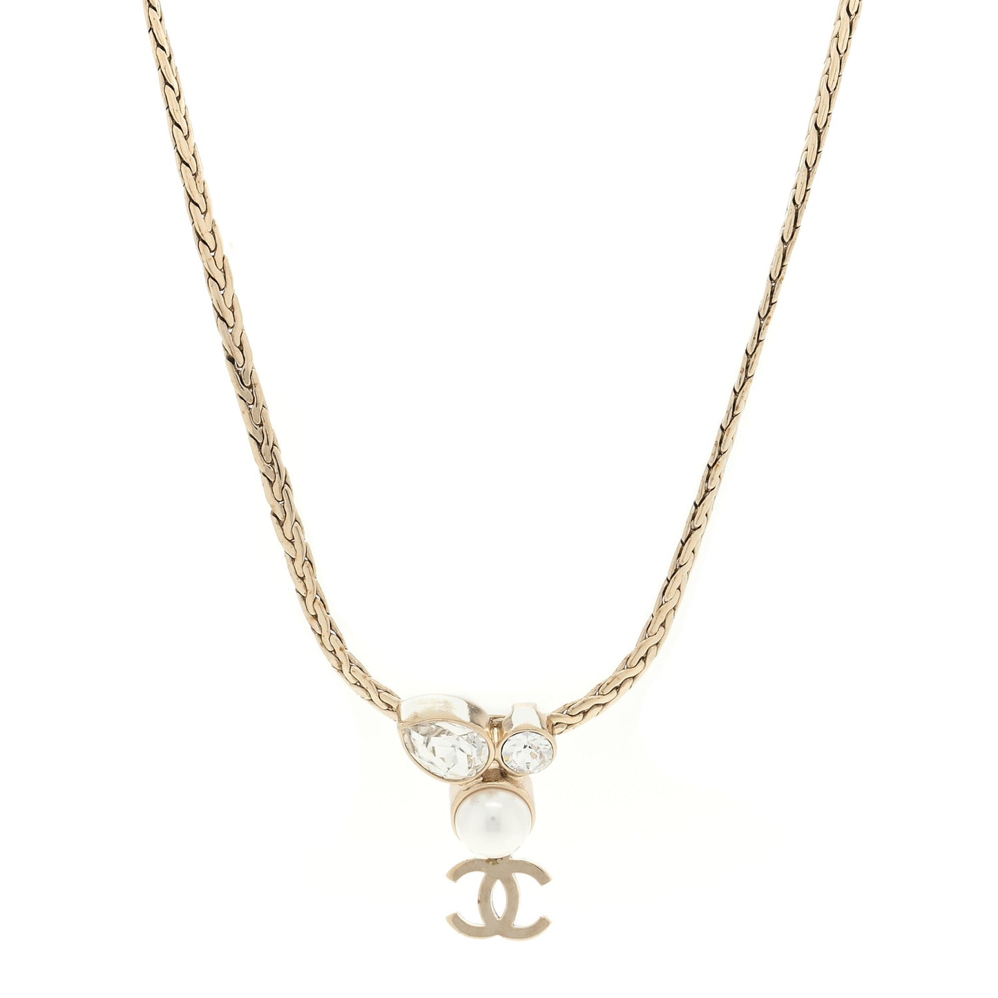 Pearl Crystal CC Teardrop Braided Necklace Gold