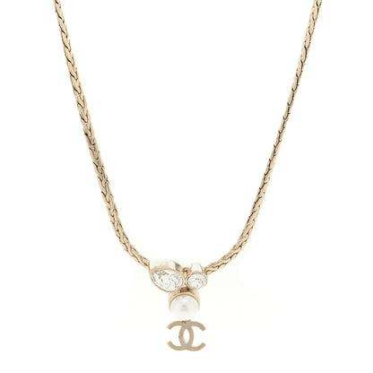 Chanel Pearl Crystal CC Teardrop Braided Necklace Gold 1 of 3