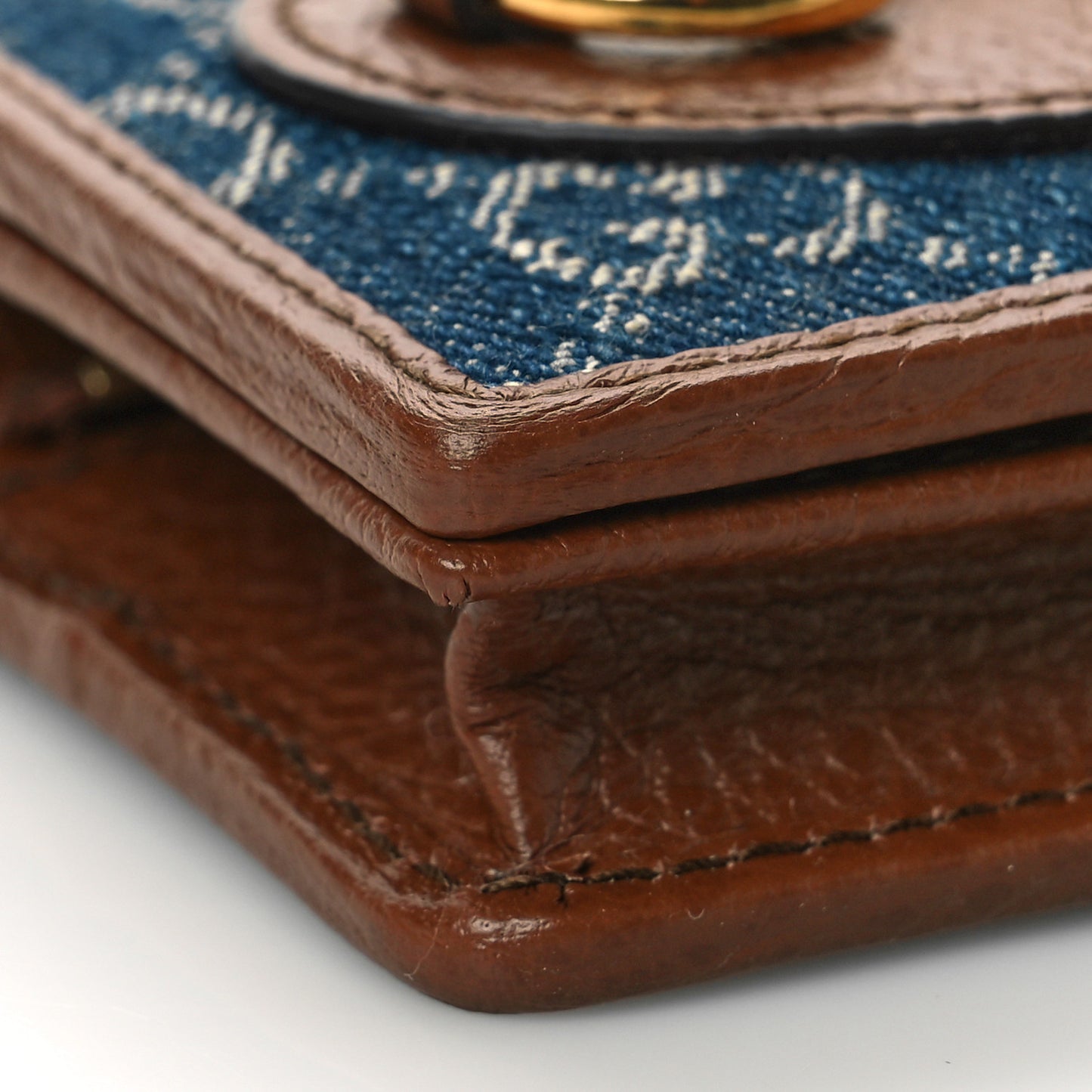 New Denim GG Monogram Dollar Calfskin Horsebit 1955 Card Case Wallet Blue Tea Cuir Epilog