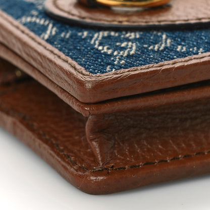 Gucci New Denim GG Monogram Dollar Calfskin Horsebit 1955 Card Case Wallet Blue Tea Cuir Epilog 8 of 9