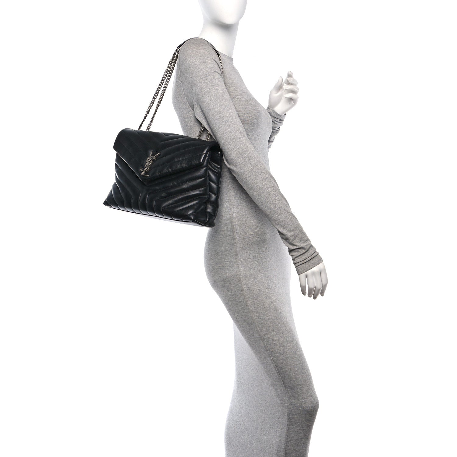 Saint Laurent Calfskin Y Quilted Monogram Medium Loulou Chain Satchel Black 2 of 10