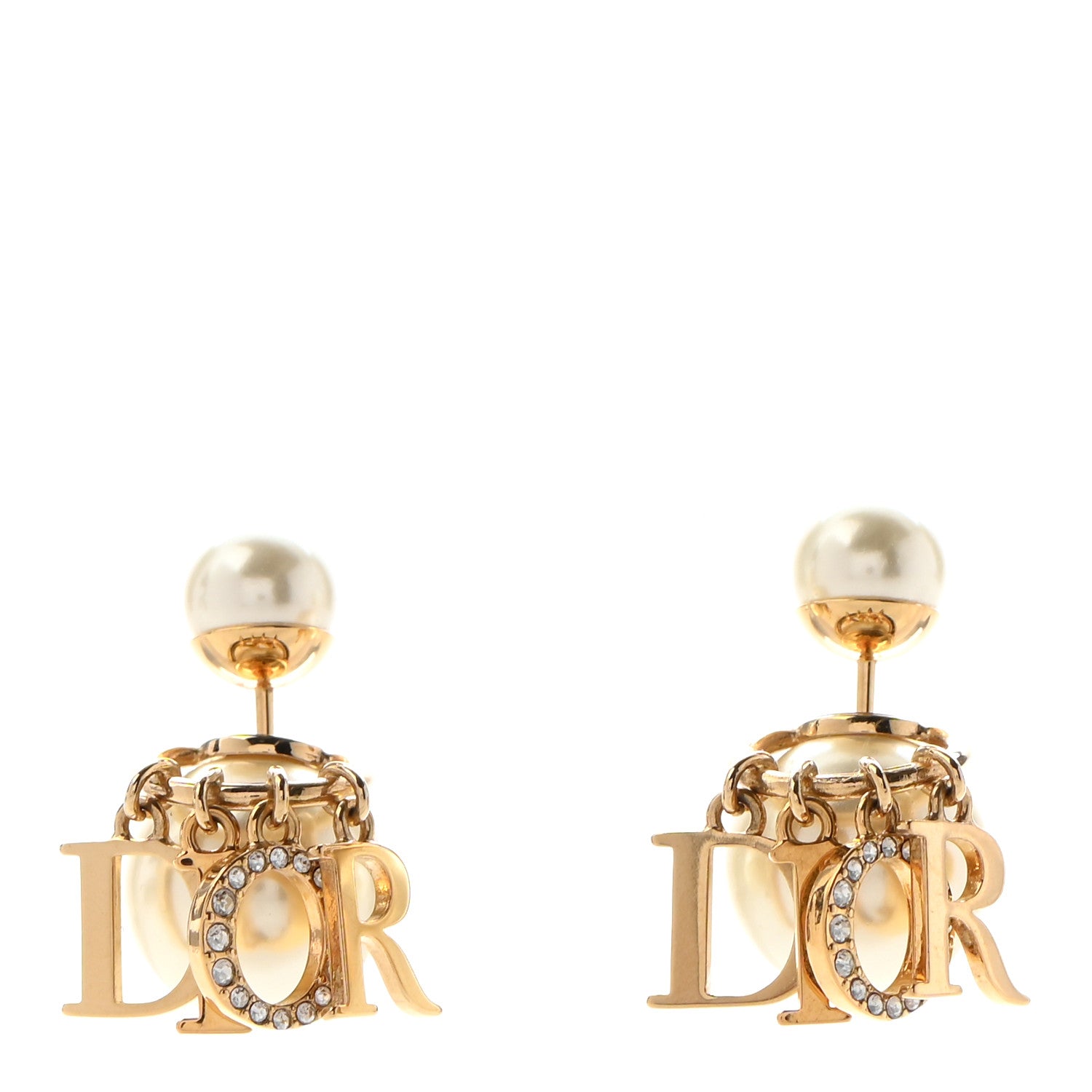 Christian Dior Pearl Crystal Tribal Logo Charms Earrings Gold 1 of 4