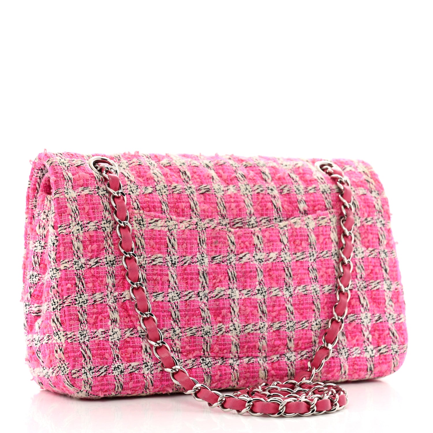 Chanel Tweed Quilted Medium Double Flap Hot Pink 3 of 13