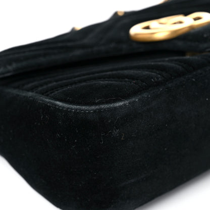 Gucci Velvet Matelasse Small GG Marmont Shoulder Bag Black 7 of 15