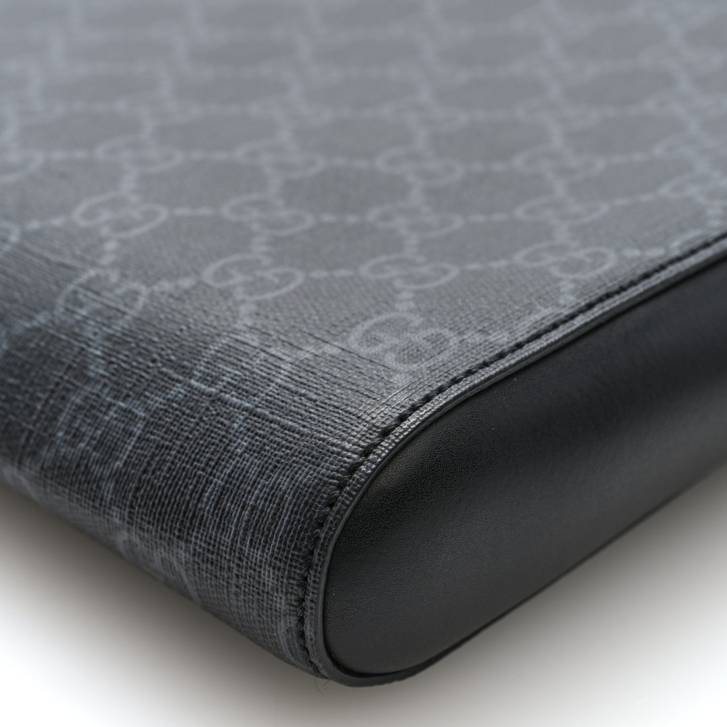 GG Supreme Monogram Appia Calfskin Web Flat Messenger Bag Black Grey Black Grey