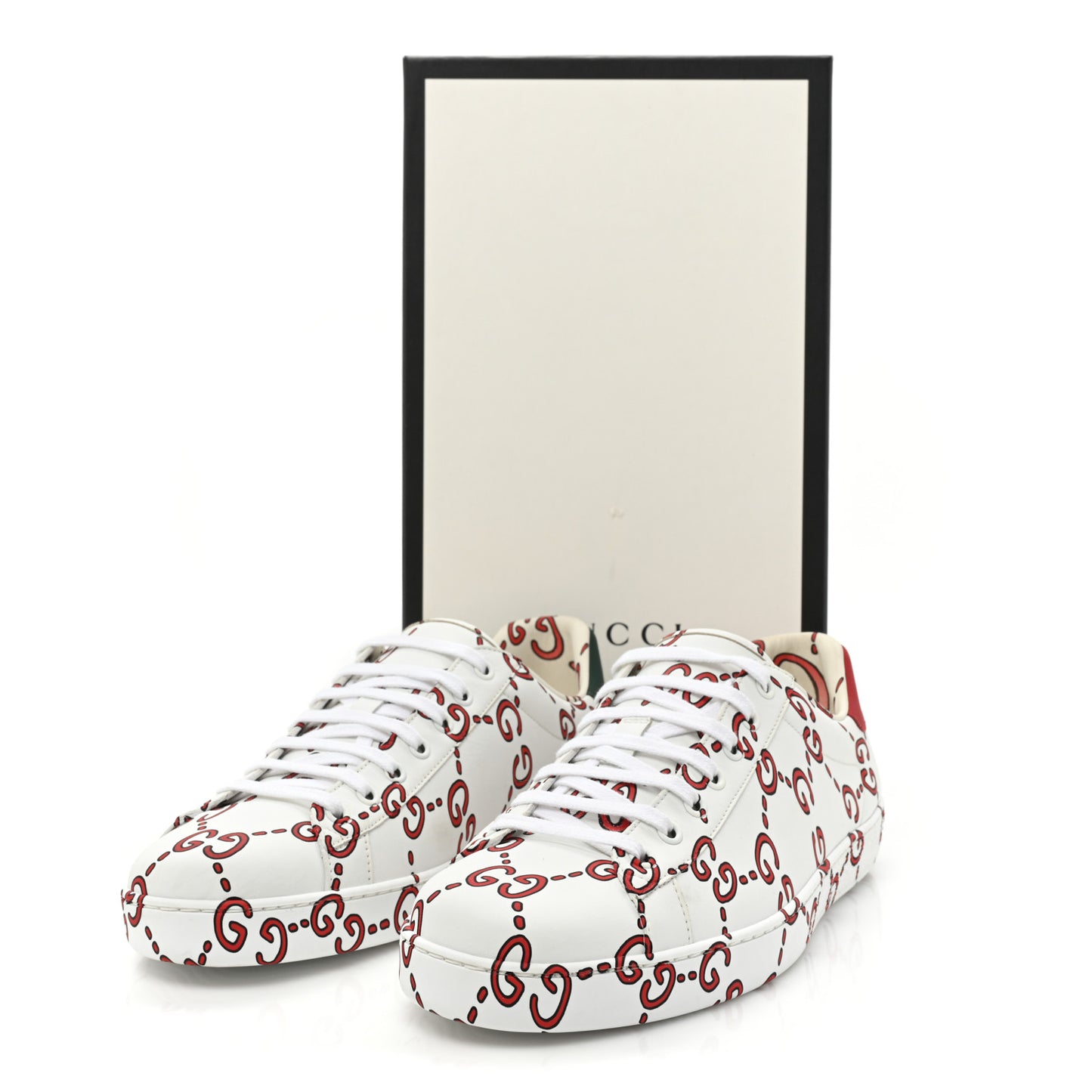 Calfskin GucciGhost Print Mens Ace Sneakers 10.5 White Hibiscus Red