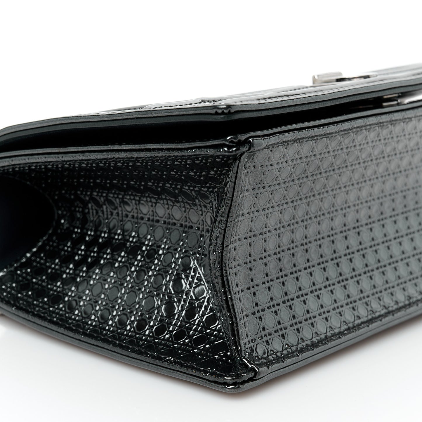 Metallic Patent Micro-Cannage Small Diorama Flap Bag Onyx Black