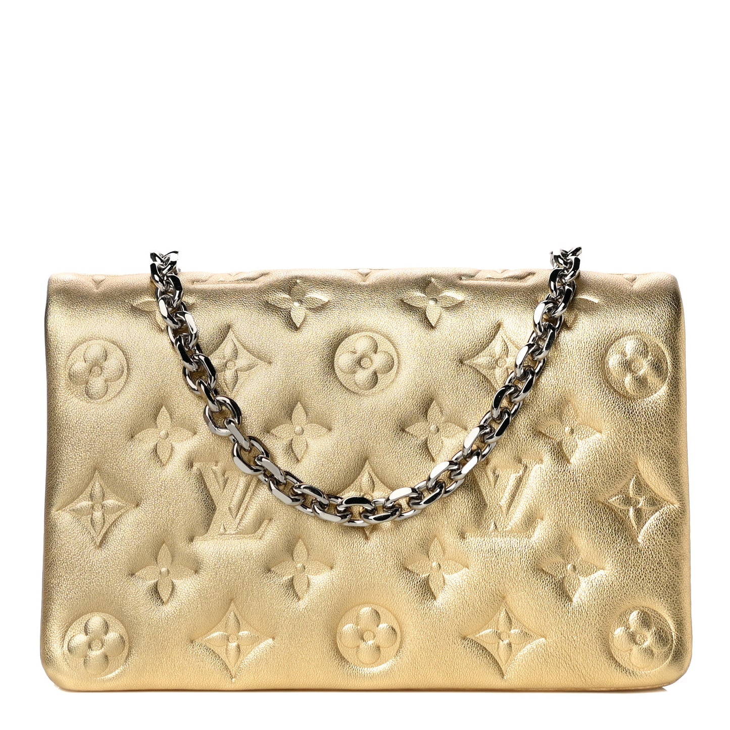 Metallic Lambskin Embossed Monogram Pochette Coussin Gold
