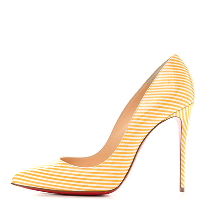 Christian Louboutin Patent Pigalle Follies Stripes 100 Pumps 39.5 Banana White 1 of 9