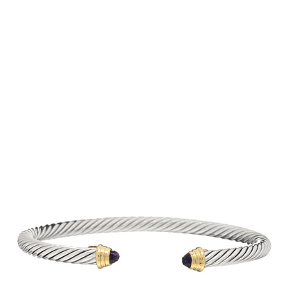 David Yurman Sterling Silver 18K Yellow Gold Amethyst 4mm Cable Kids Bracelet 1 of 3
