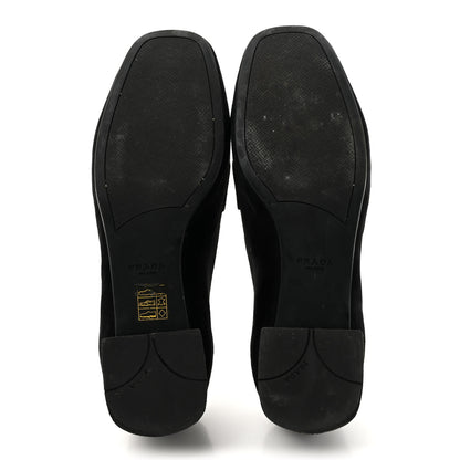Prada Suede Metal Plate Logo Loafers 37.5 Black 6 of 12