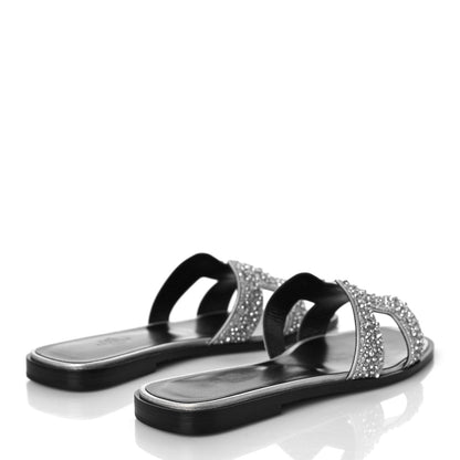 Hermes Velvet Goatskin Crystal Beads Oran Sandals 37 Gris Argente 3 of 13