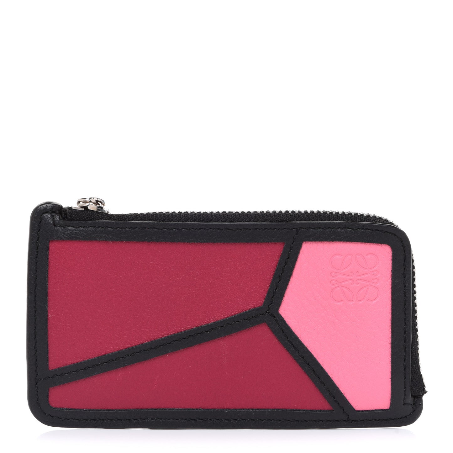 Calfskin Puzzle Colorblock Coin Card Holder Wild Rose Raspberry