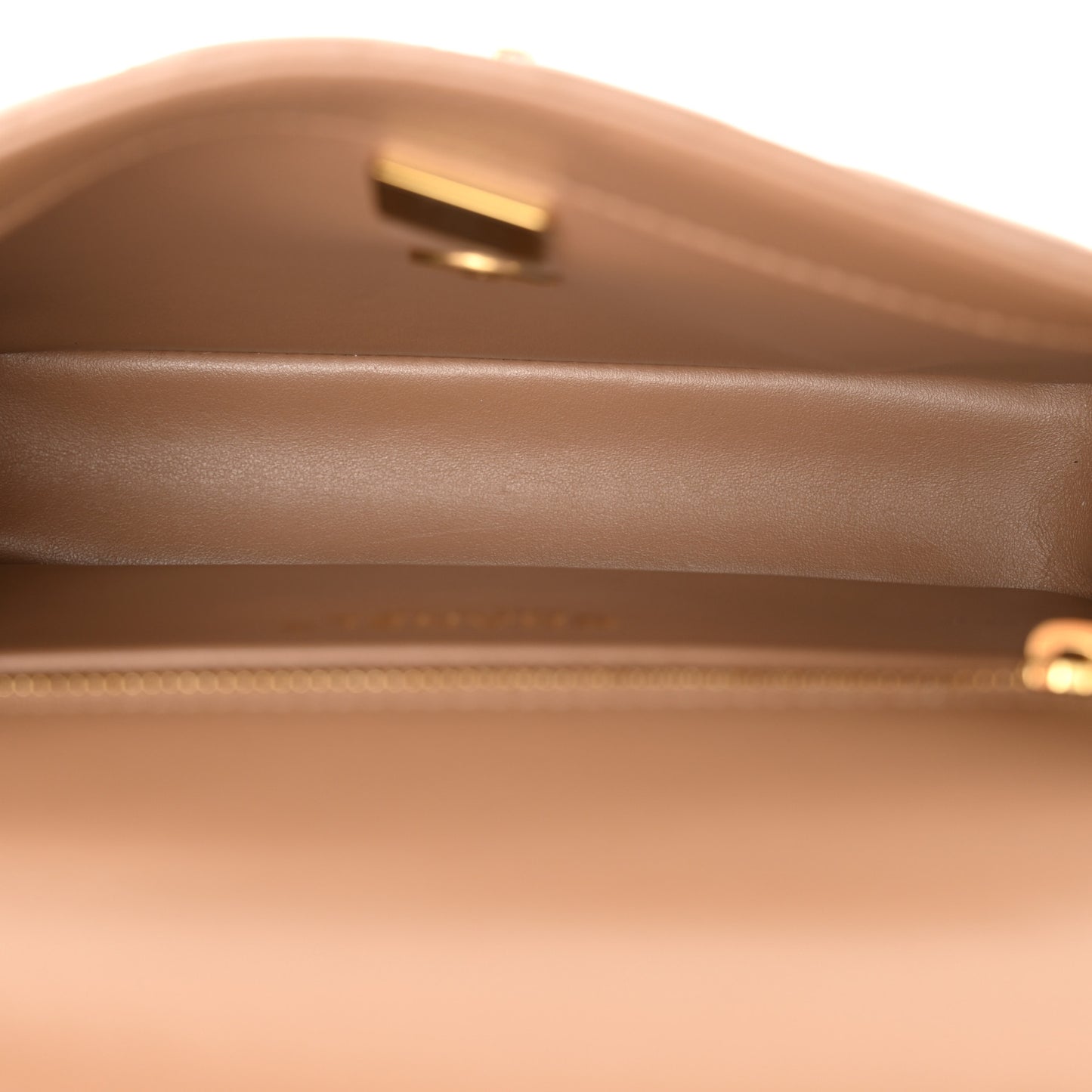 Shiny Calfskin Quilted Small Metal Chain Top Handle Flap Beige