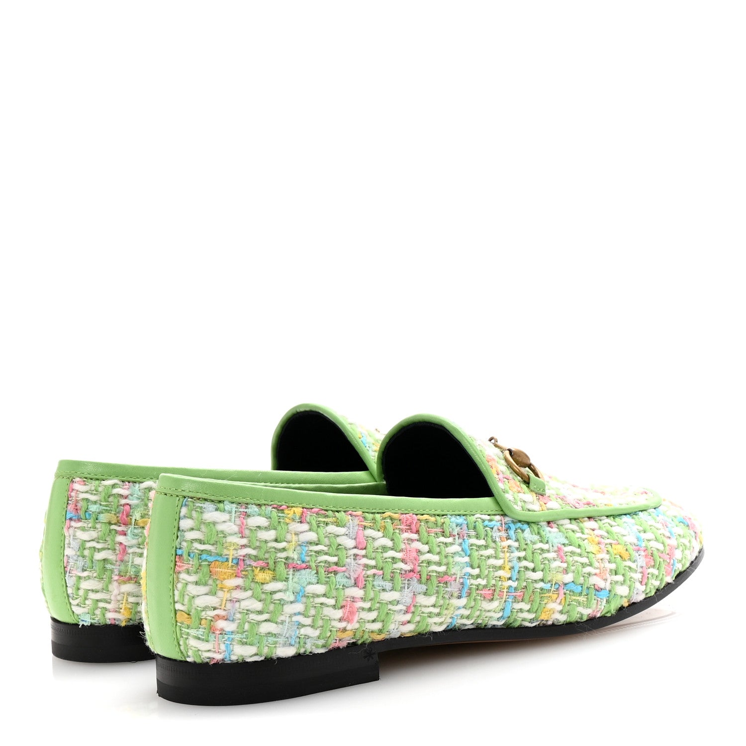 Gucci Tweed Multicolor Malaga Kid Horsebit Womens Jordaan Loafers 37 Green Multicolor 5 of 10