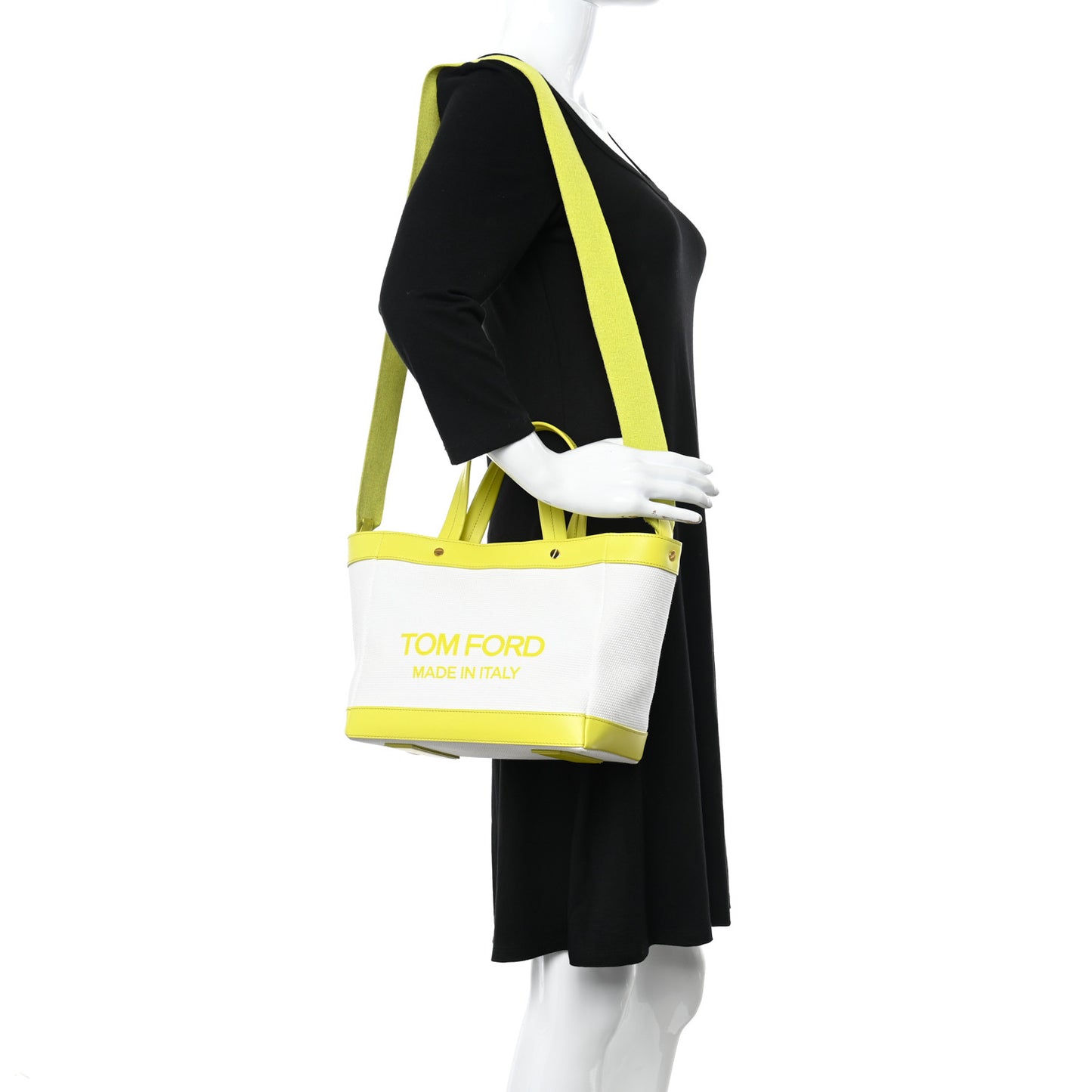 Canvas Calfskin Mini Logo Tote White Yellow