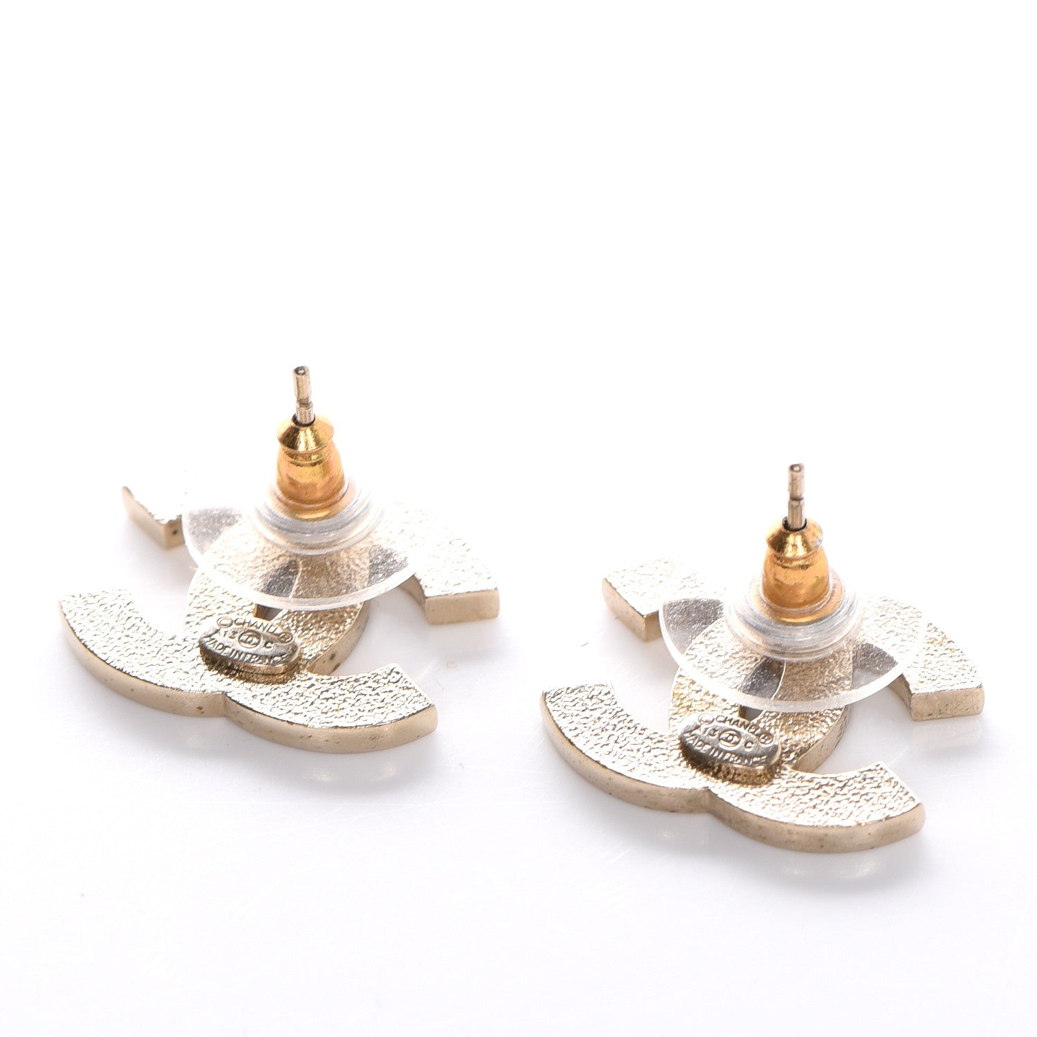 Chanel Enamel Striped CC Earrings Pink White Gold 3 of 5