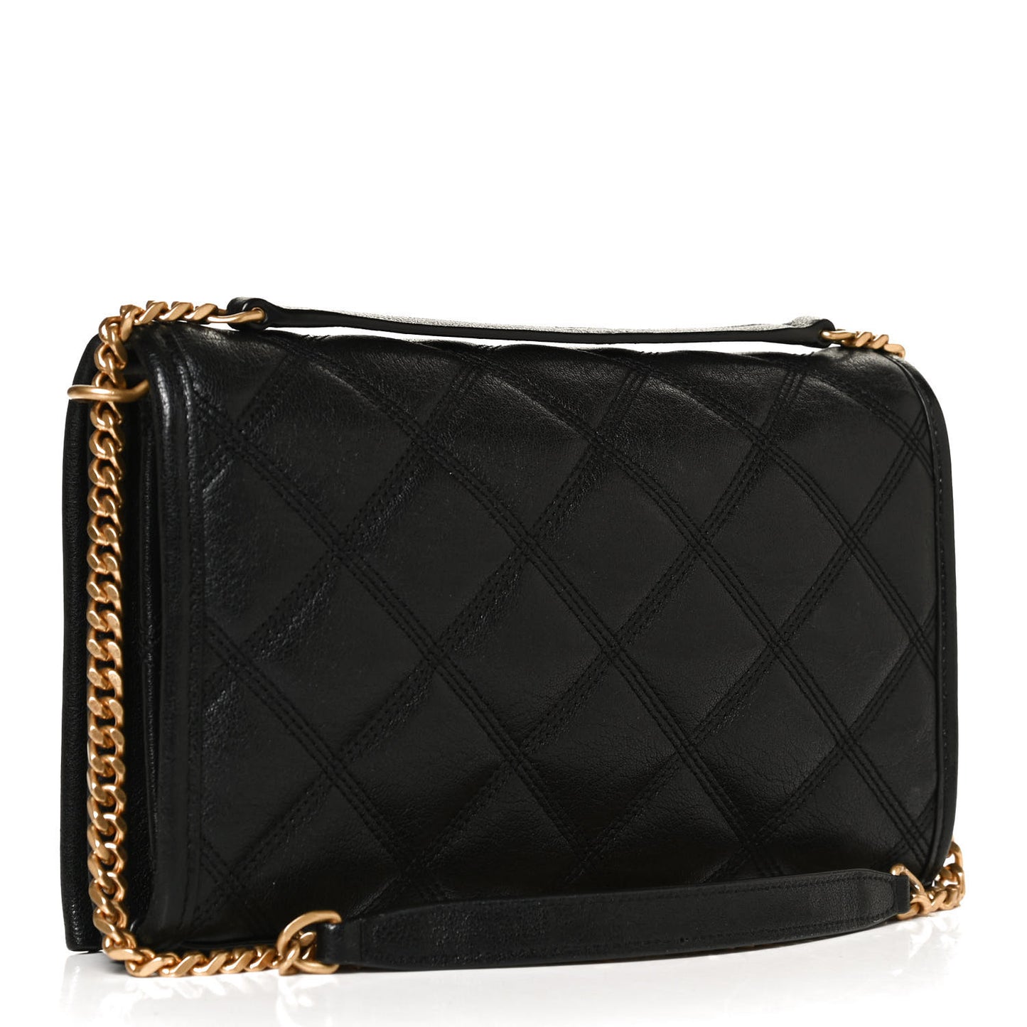 Lambskin Diamond Quilted Becky Chain Wallet Black