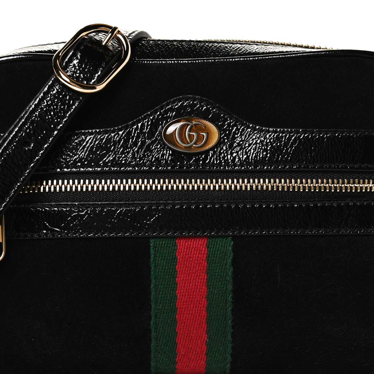 Gucci Suede Patent Web Mini Ophidia Shoulder Bag Black 8 of 10