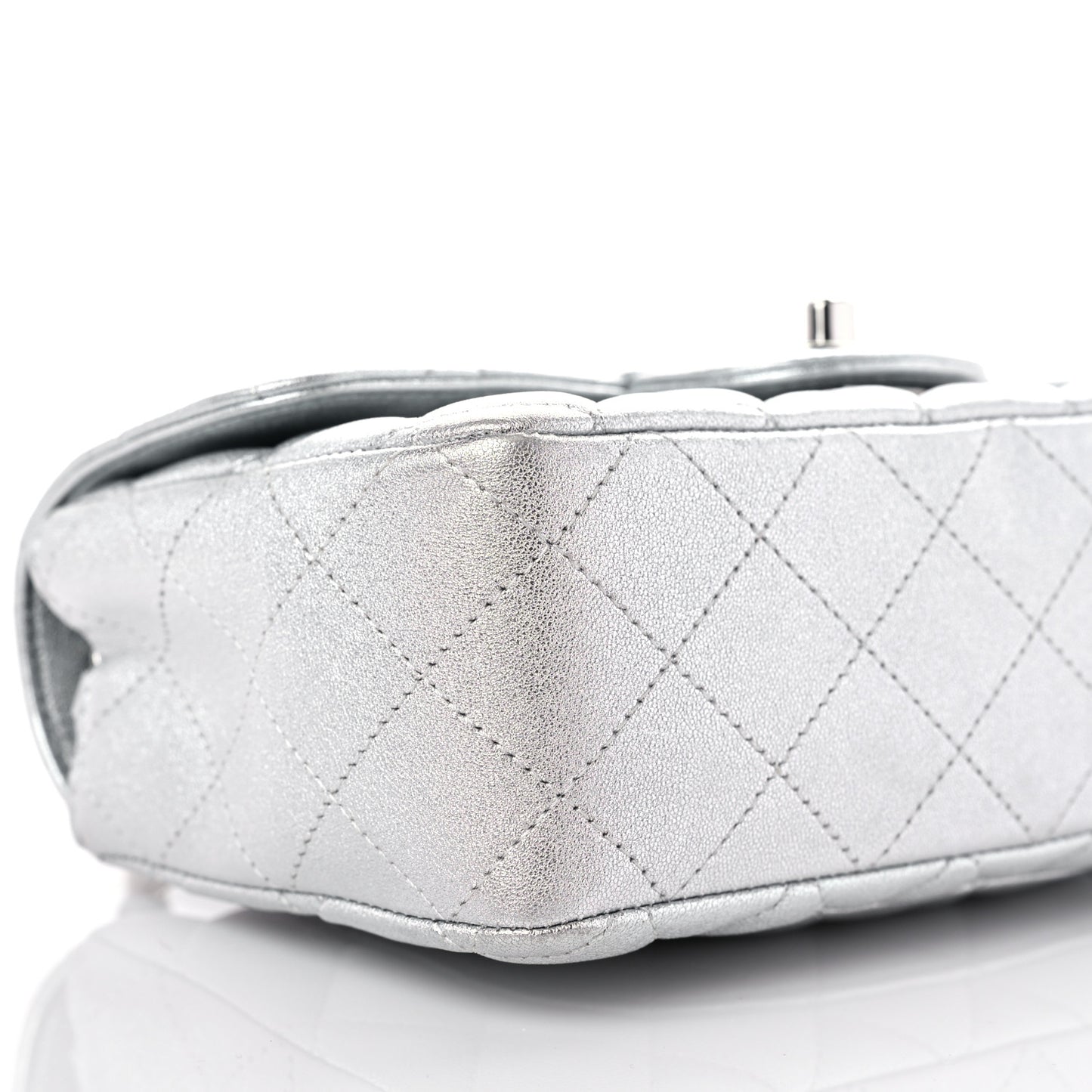 Metallic Lambskin Quilted Mini Rectangular Flap Silver