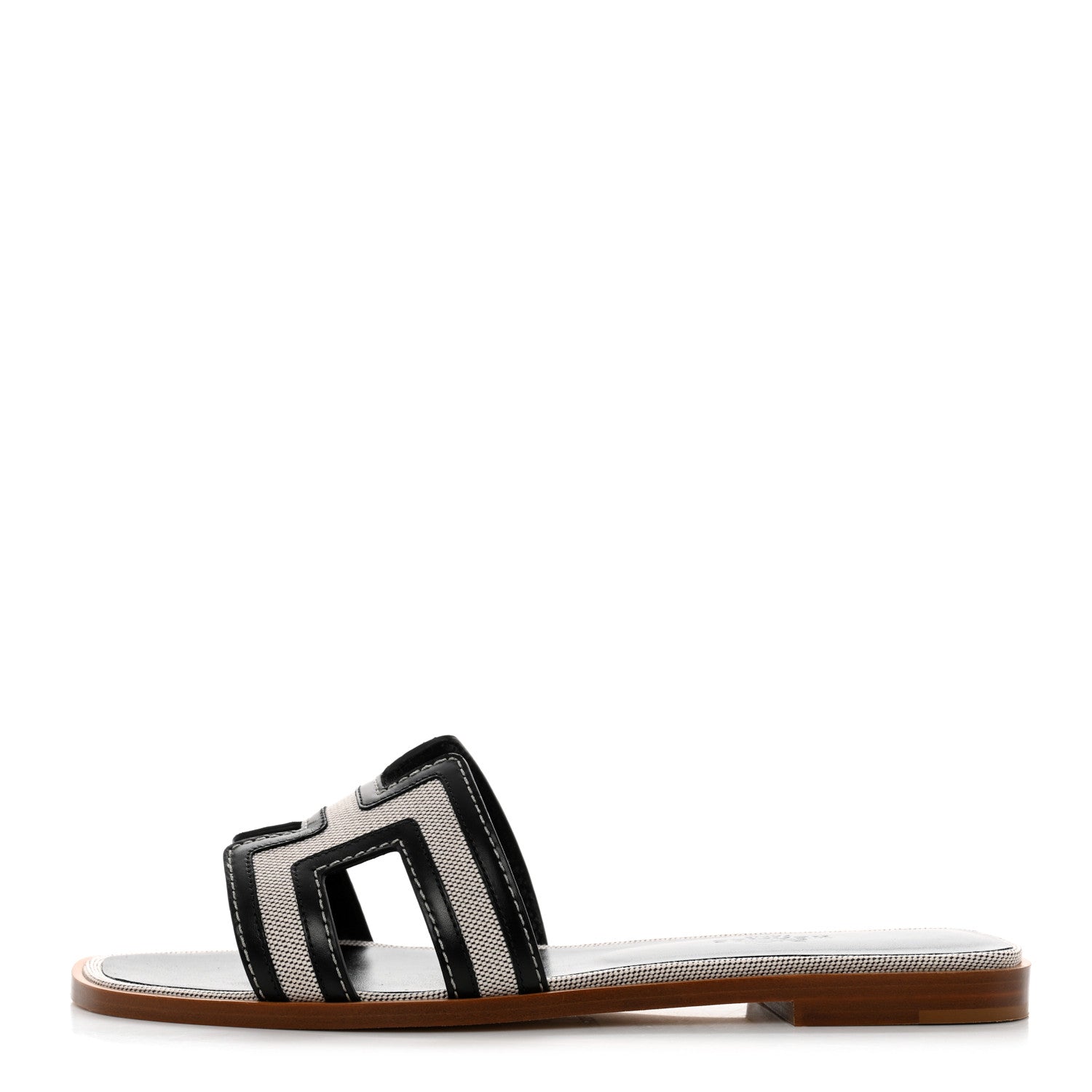 Hermes Calfskin Canvas Oran Sandals 36.5 Black 1 of 9