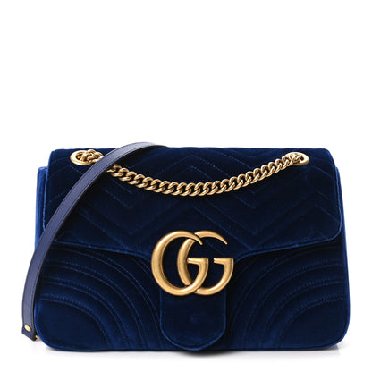 Gucci Velvet Matelasse Medium GG Marmont Shoulder Bag Cobalt Blue 1 of 10