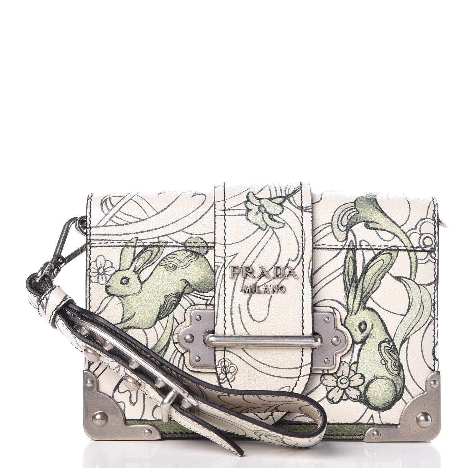 Prada X JAMES JEAN Glace Calfskin Rabbit Print Cahier Chain Wristlet Giada 3 of 9