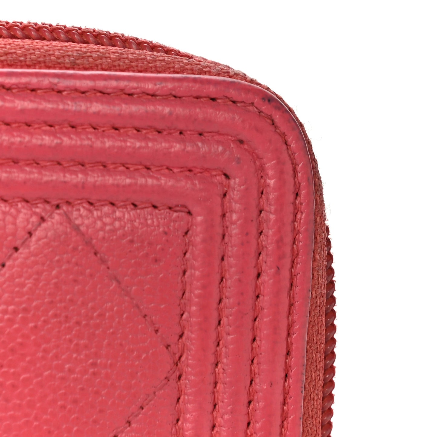 Caviar Quilted Large Boy Zip Around Wallet Coral