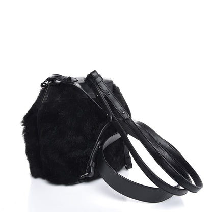 Christian Louboutin Calfskin Shearling Lucky L Bucket Backpack Black 4 of 8