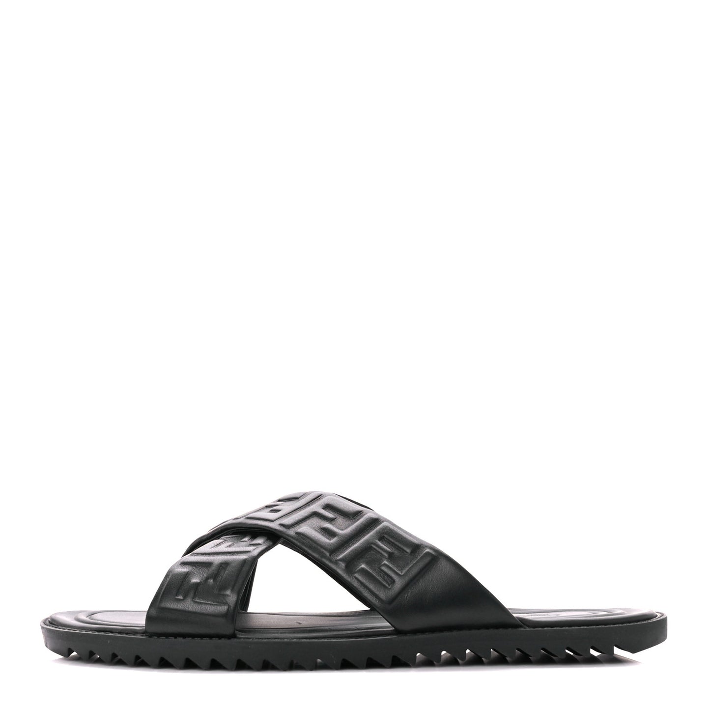 Nappa FF Embossed Mens Criss Cross Slide Sandals 10 Black